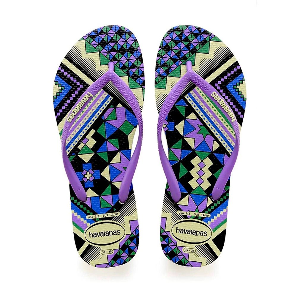 HAVAIANAS Geometric Aztec Green Apple & Purple Flip Flops